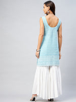 Thumbnail for InWeave Women's Sky Blue Sweetheart Neckline Kurta - Distacart
