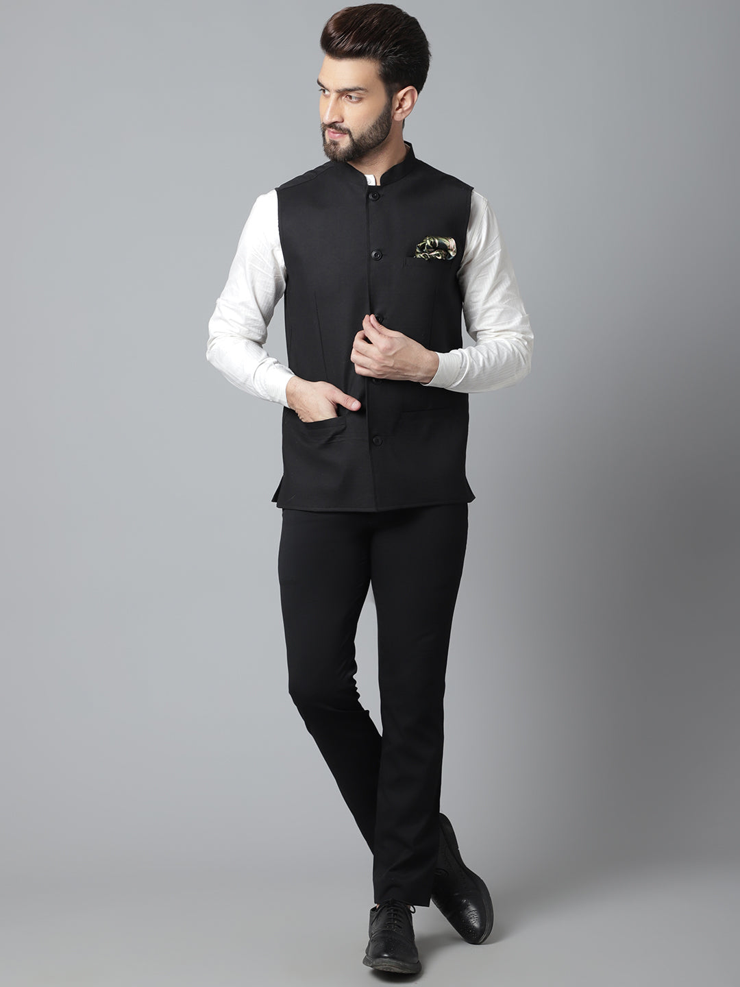 Even Apparels Men's Black Nehru Jacket With Welt Pockets - Distacart