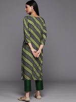Thumbnail for Varanga Green And Black Bandhani Printed Kurta With Embroidered Yoke - Distacart