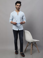 Thumbnail for Even Apparels Blue Pure Cotton Open Neck Kurta - Distacart