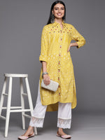 Thumbnail for Varanga Bandhani Printed Embroidered Straight Kurta With Collar - Distacart