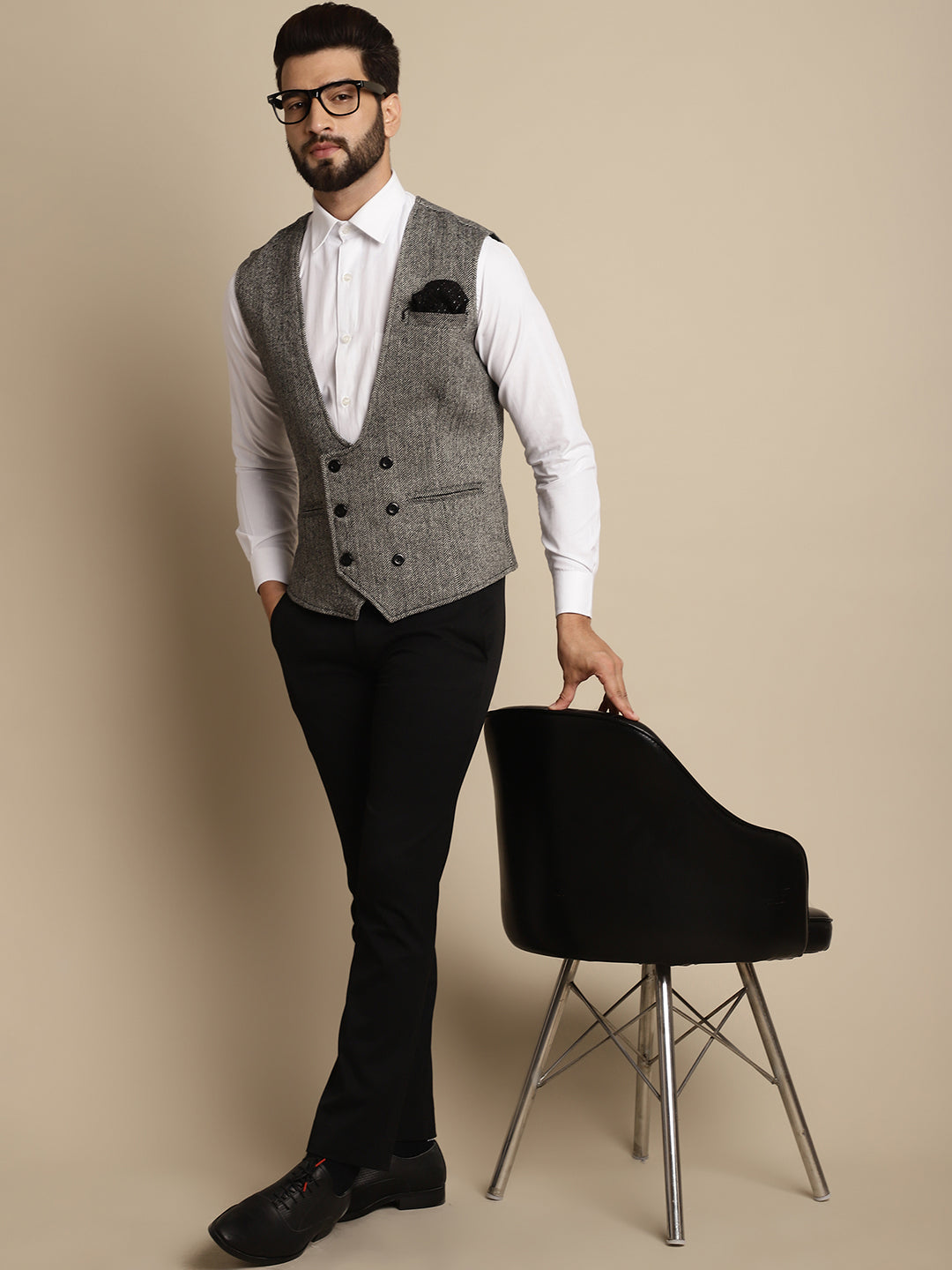 Even Apparels Men's Grey Woolen Double Breast Waistcoat - Distacart
