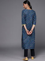 Thumbnail for Varanga Blue Cotton Printed Straight Kurta With Lace Detailings - Distacart