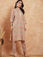 Thumbnail for InWeave Women's Light Blue Floral Jaal Gota Work Straight Kurta Pant Set - Distacart