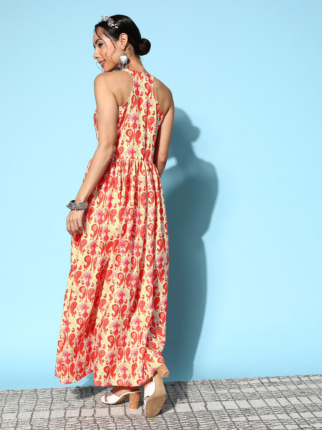 InWeave Women's Orange Paisley Print Raisa Back Detail Dress - Distacart