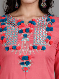 Thumbnail for NOZ2TOZ Women's Pink Rayon Kurta Pant And Dupatta Set - Distacart