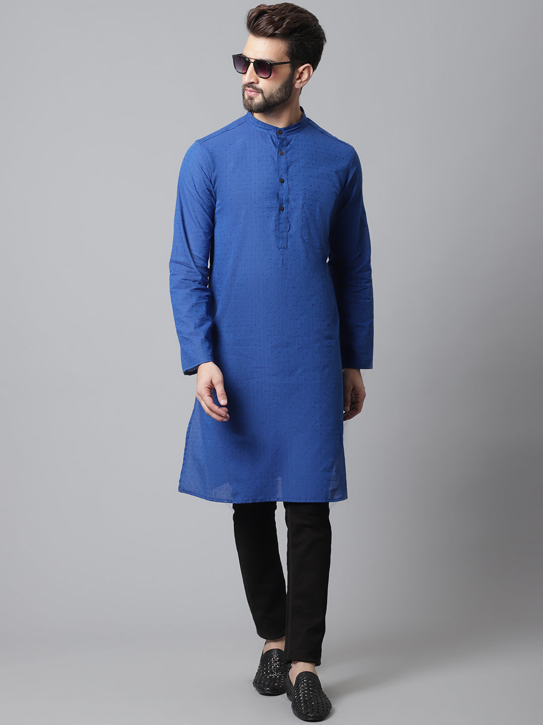 Even Apparels Blue Solid Kurta With Band Collar - Distacart
