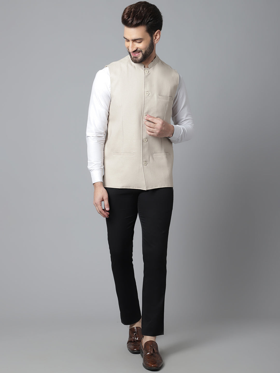 Even Apparels Men's Cream Nehru Jacket With Welt Pockets - Distacart