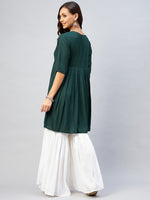 Thumbnail for InWeave Women's Dark Green Short Anarkali Kurta - Distacart