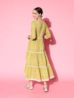Thumbnail for InWeave Women's Yellow Floral Print Tiered Dress With Lace - Distacart
