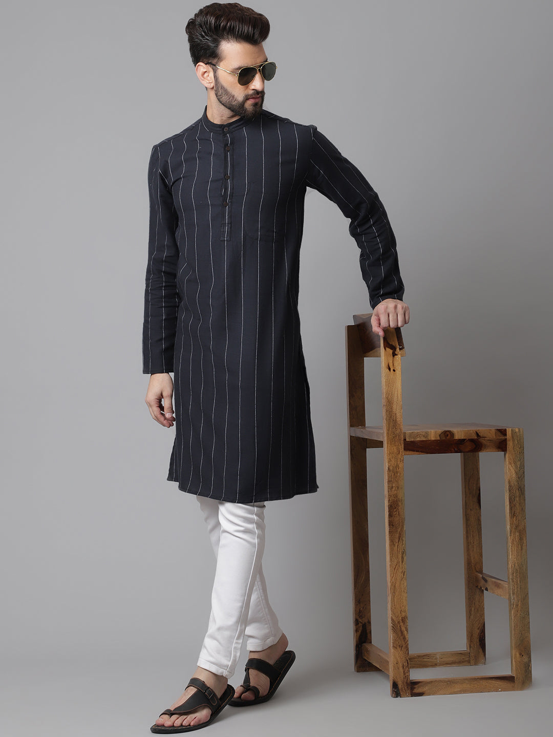 Even Apparels Black Pure Cotton Kurta With Band Collar - Distacart