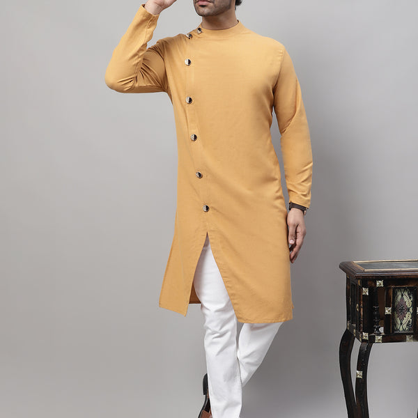 Even Apparels Mustard Sherwani Kurta With Asymetrical Cut - Distacart