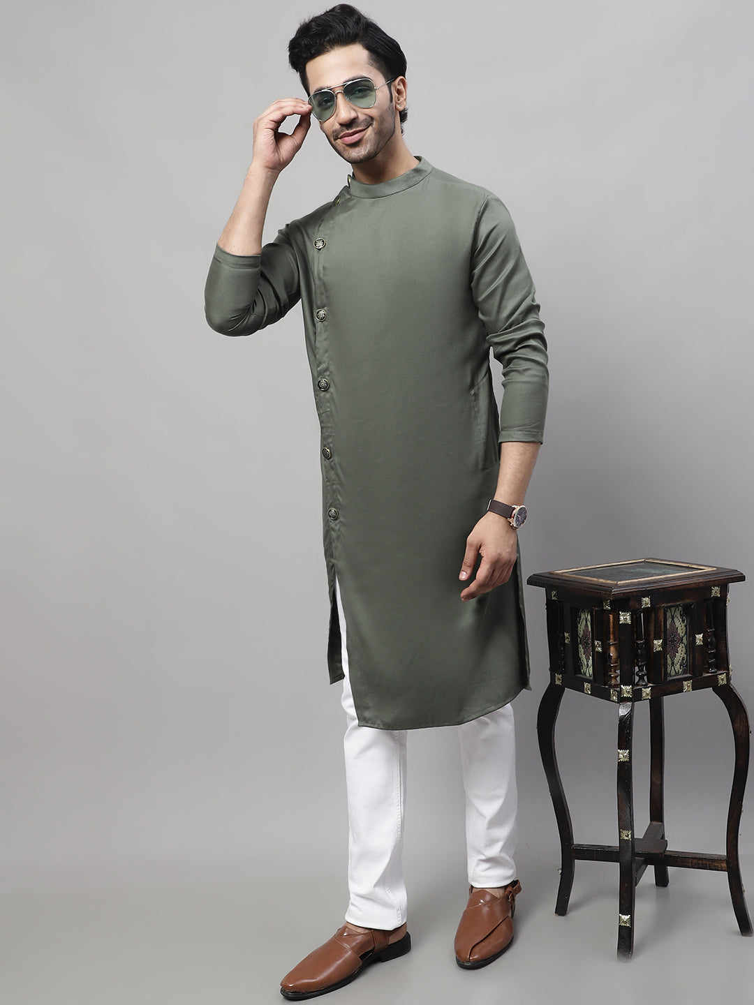 Even Apparels Green Sherwani Kurta With Asymetrical Cut - Distacart