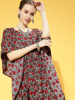 Thumbnail for InWeave Women's Maroon Floral Jaal Print Kaftan Dress - Distacart