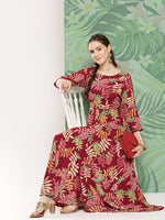 Thumbnail for InWeave Women's Red Tropical Print Gota Long Dress - Distacart