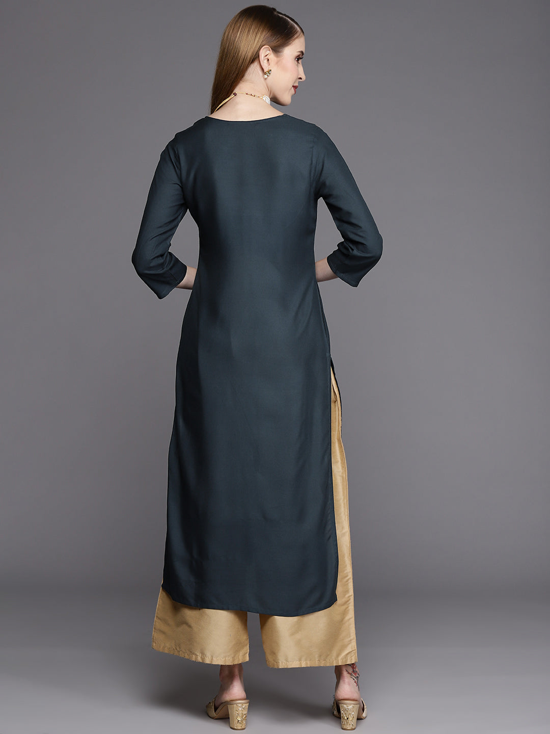 Varanga Women Blue Placement Printed Straight Kurta - Distacart