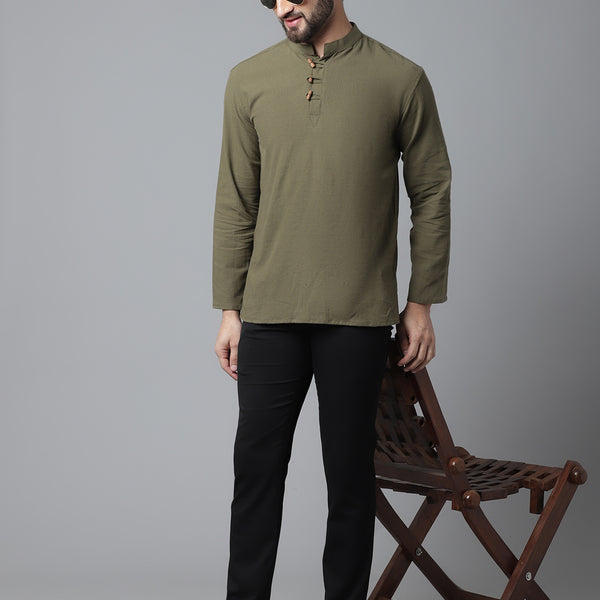 Even Apparels Green Pure Cotton Kurta With Band Collar - Distacart
