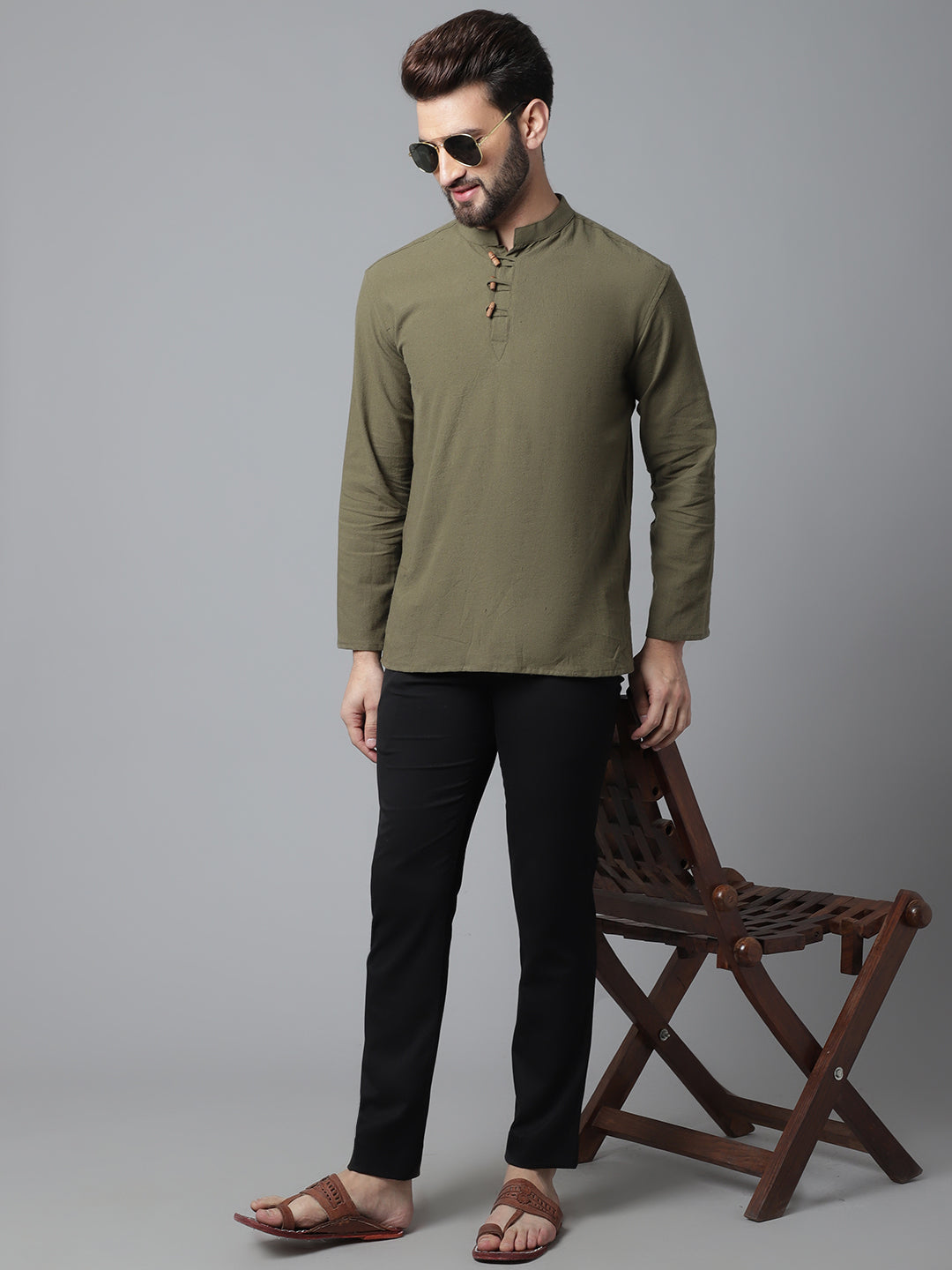 Even Apparels Green Pure Cotton Kurta With Band Collar - Distacart