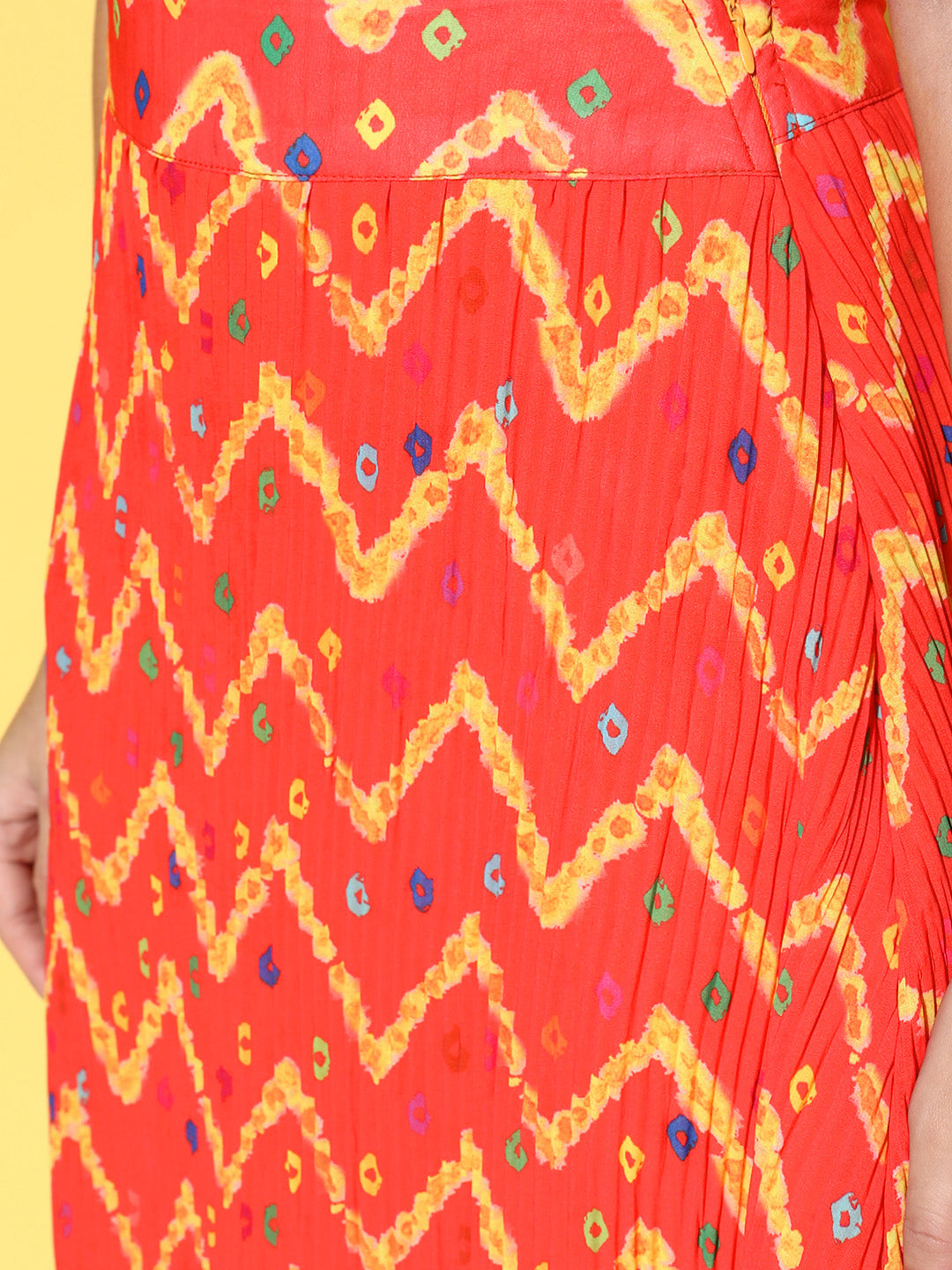InWeave Women's Orange Bandhej Pleated Skirt - Distacart