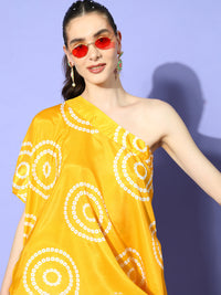 Thumbnail for InWeave Women's Yellow Bandhani Motif One Shoulder Palazzo Set - Distacart