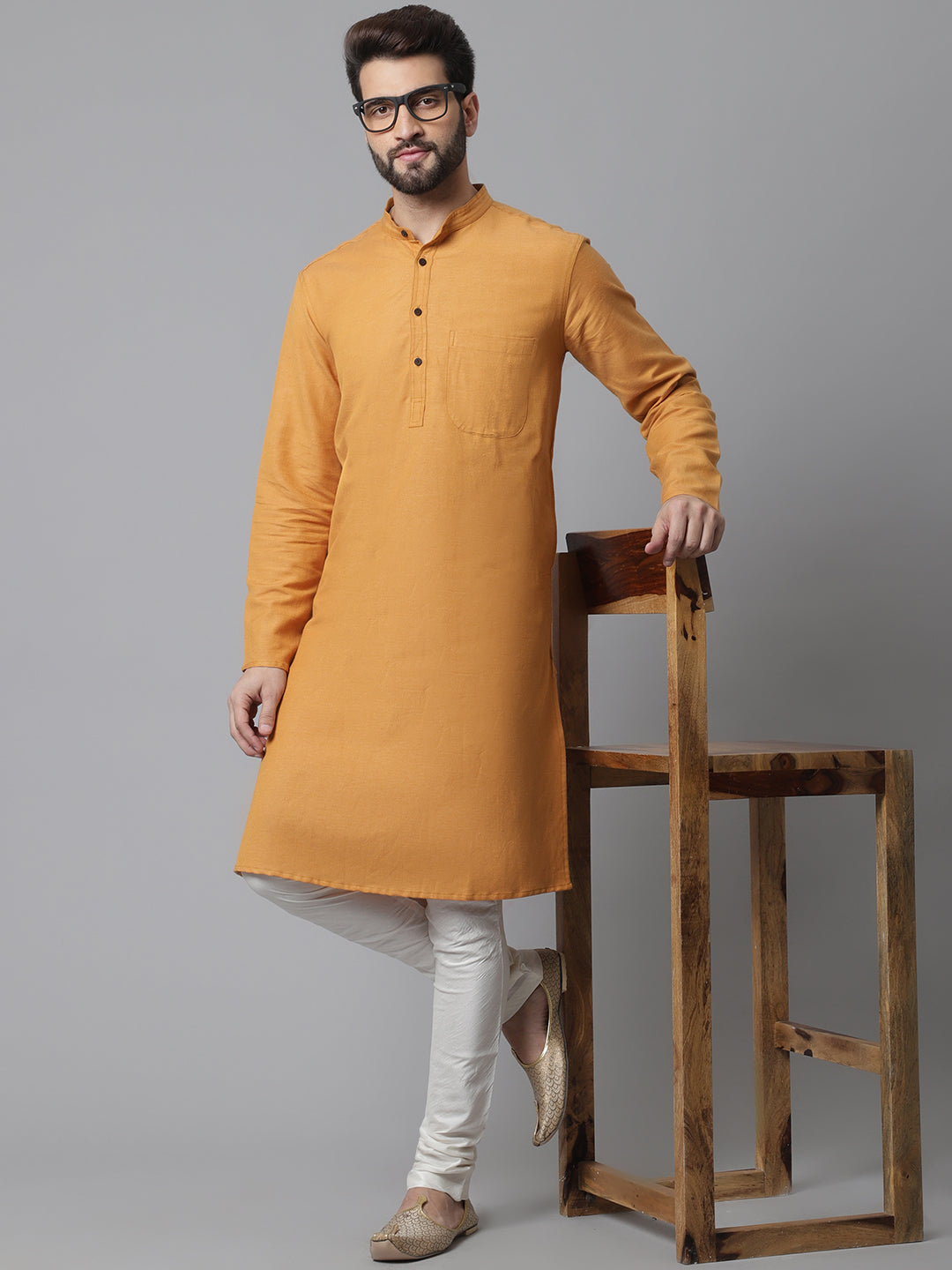 Even Apparels Yellow Solid Kurta With Band Collar - Distacart