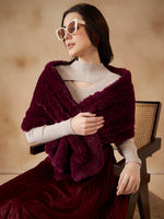 Thumbnail for InWeave Women's Burgundy Long Faux Fur Cape - Distacart
