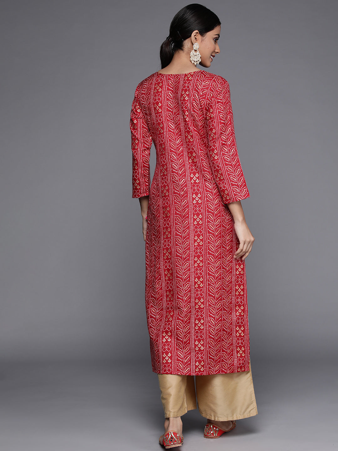 Varanga Women Maroon Gold Printed Embroidered Kurta - Distacart