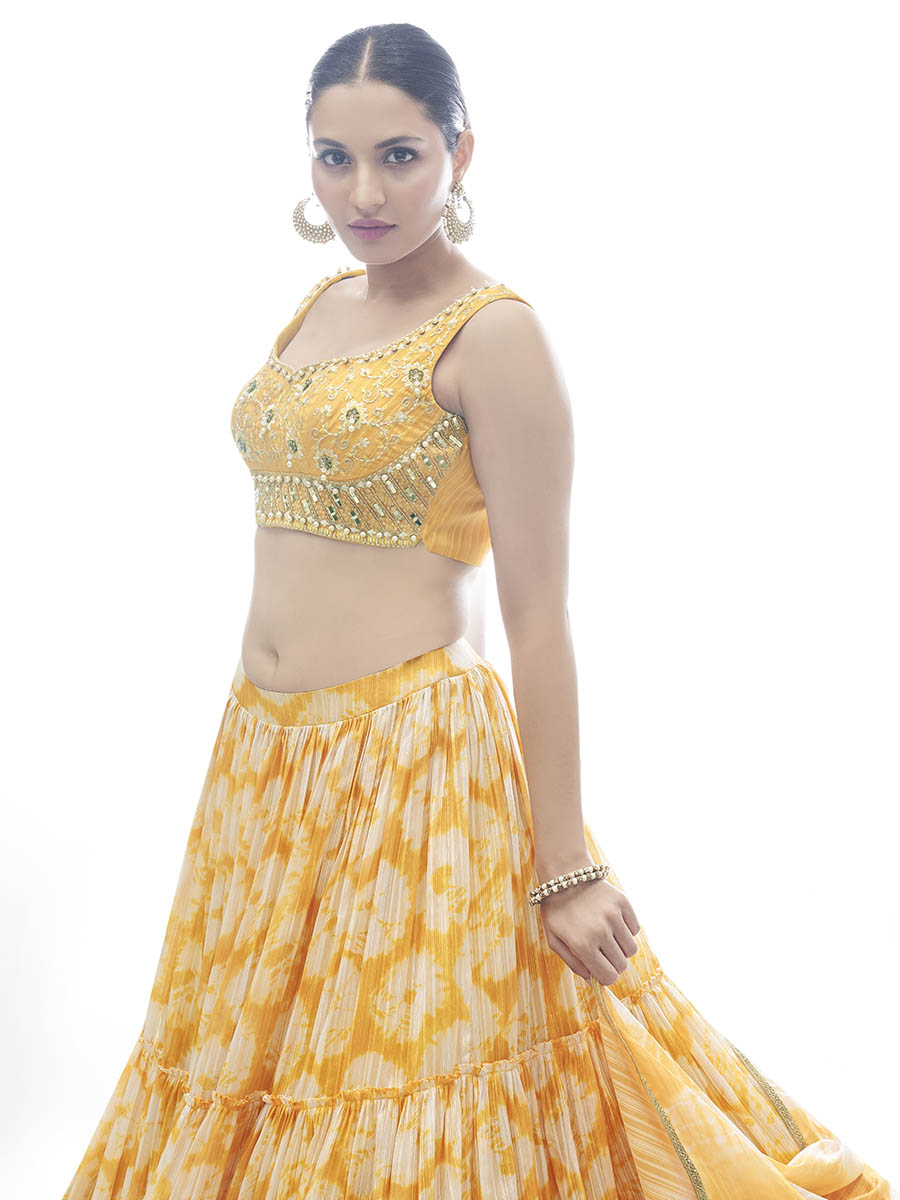 Myra Yellow Jaquard Embroidered Designer Lehenga - Distacart