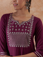 Thumbnail for InWeave Women's Burgundy Emb Assymetrical Kurta Pant Set - Distacart