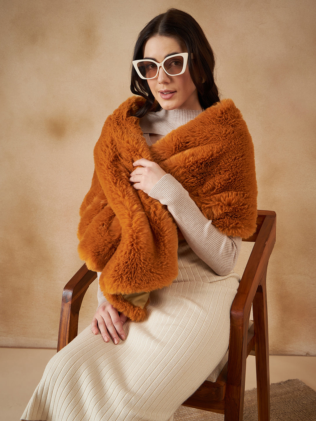 InWeave Women's Carrot Orange Long Faux Fur Cape - Distacart