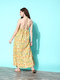 Thumbnail for InWeave Women's Yellow Print Back Less Long Kurta Pant Set - Distacart