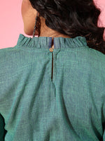 Thumbnail for InWeave Women's Teal Blue High Neck Crop Top - Distacart