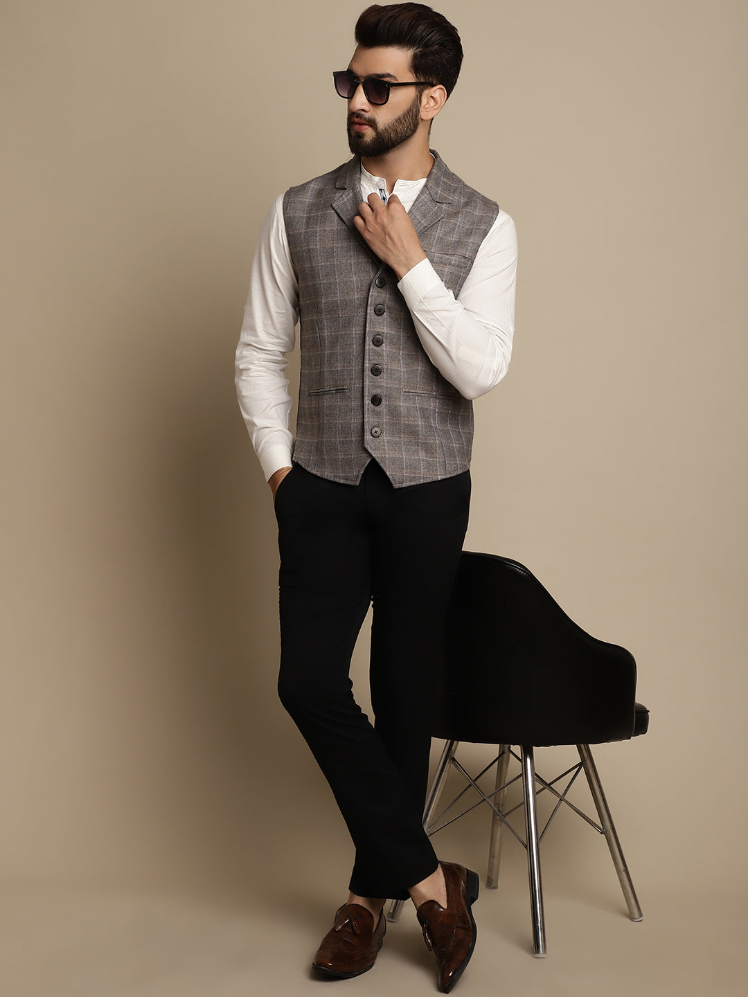 Even Apparels Men's Brown Waistcoat with Notched Lapel - Distacart