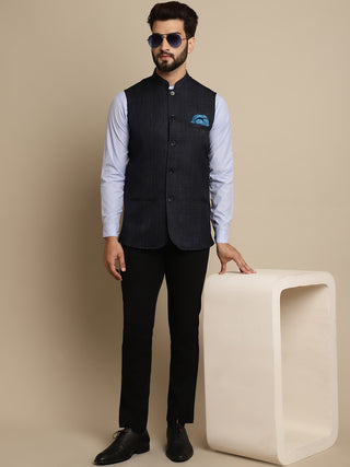 Even Apparels Men's Blue Mandarin Collar Waistcoat - Distacart