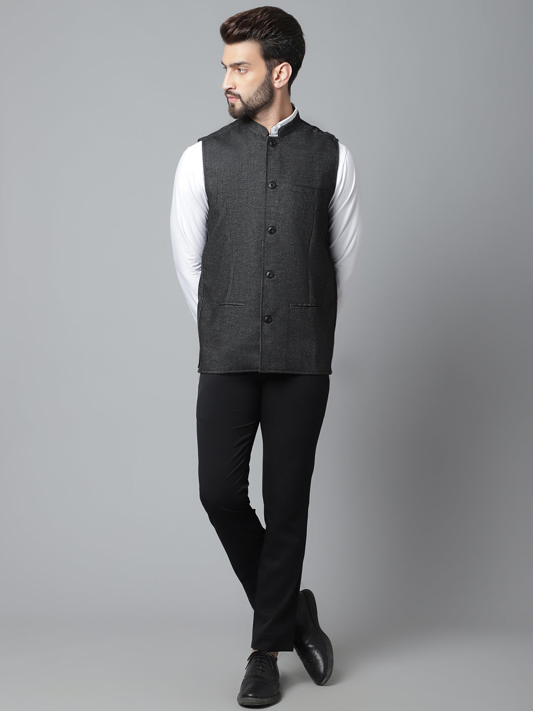 Even Apparels Men's Black Pure Wool Nehru Jacket - Distacart