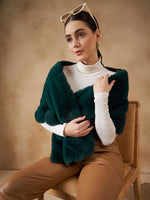 Thumbnail for InWeave Women's Dark Teal Long Faux Fur Cape - Distacart