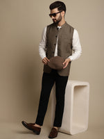 Thumbnail for Even Apparels Men's Brown Mandarin Collar Waistcoat - Distacart