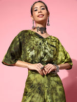 Thumbnail for InWeave Women's Olive Tie And Dye New Neckline Top Culottes Set - Distacart