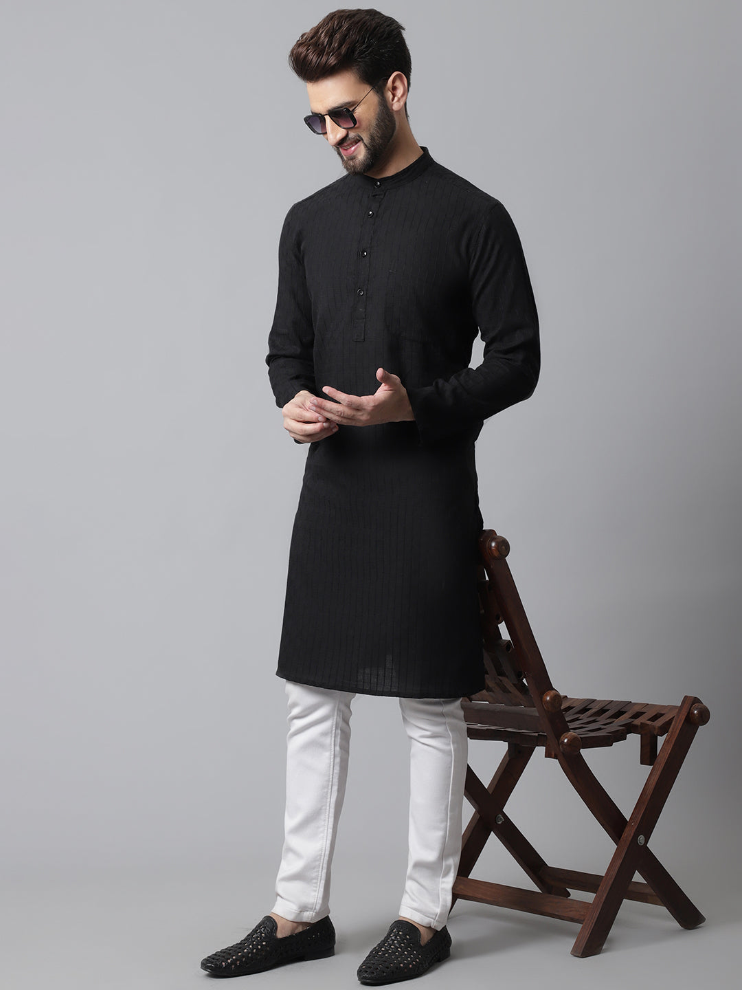 Even Apparels Black Long Kurta With Band Collar - Distacart