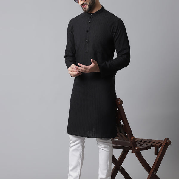 Even Apparels Black Long Kurta With Band Collar - Distacart
