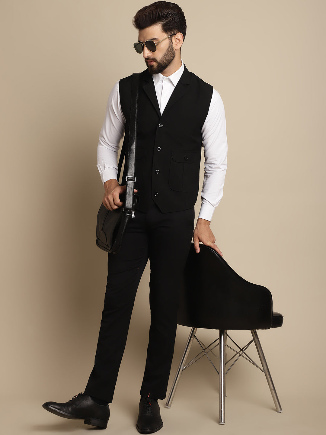 Even Apparels Men's Black Waistcoat with Notched Lapel - Distacart