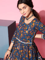 Thumbnail for InWeave Women's Blue Floral Print Dress With Lace - Distacart