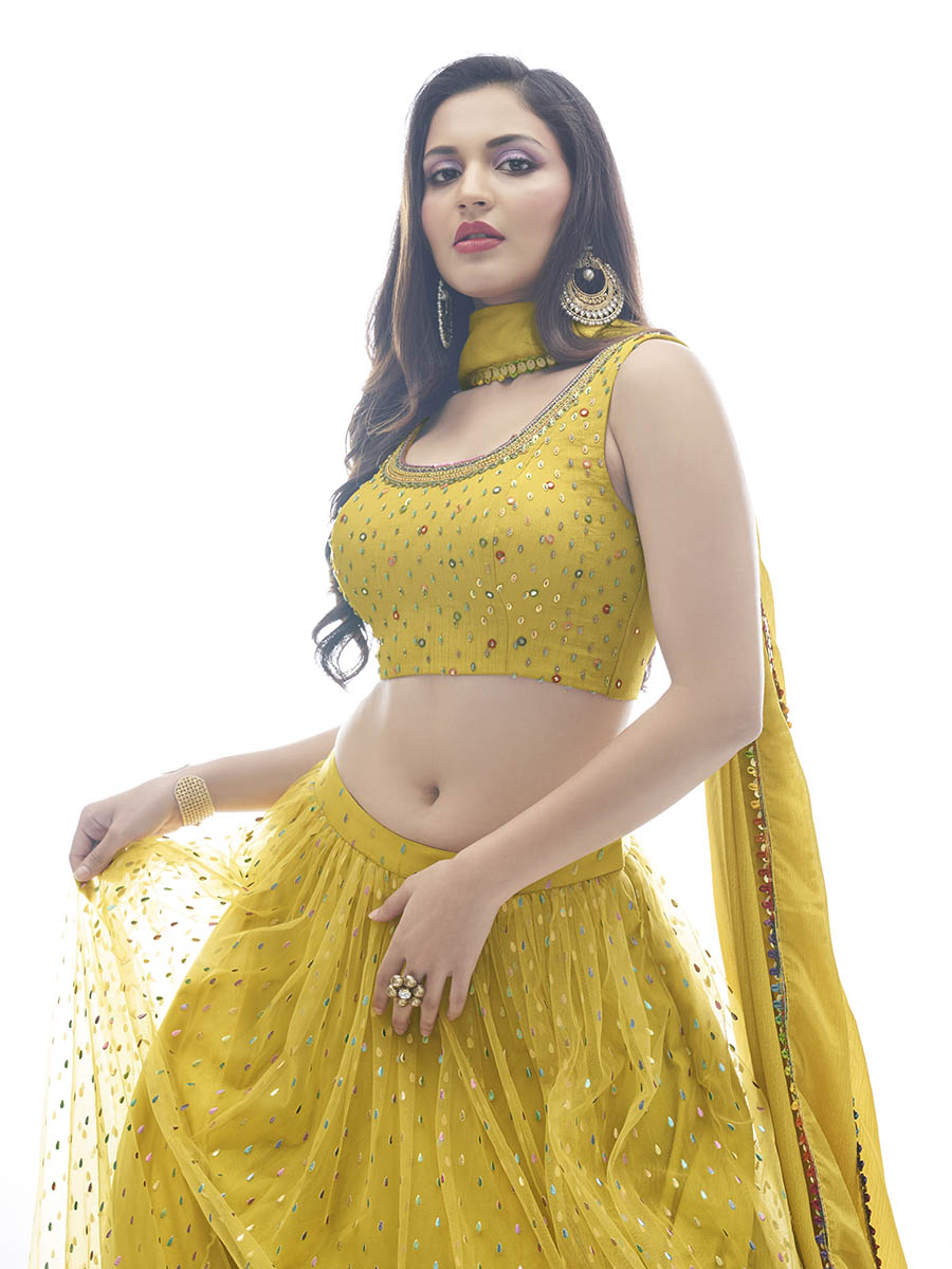 Myra Mustard Art Silk Designer Lehenga - Distacart
