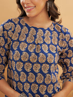 Thumbnail for InWeave Women's Ink Blue Small Paisley Kalamkari Top - Distacart