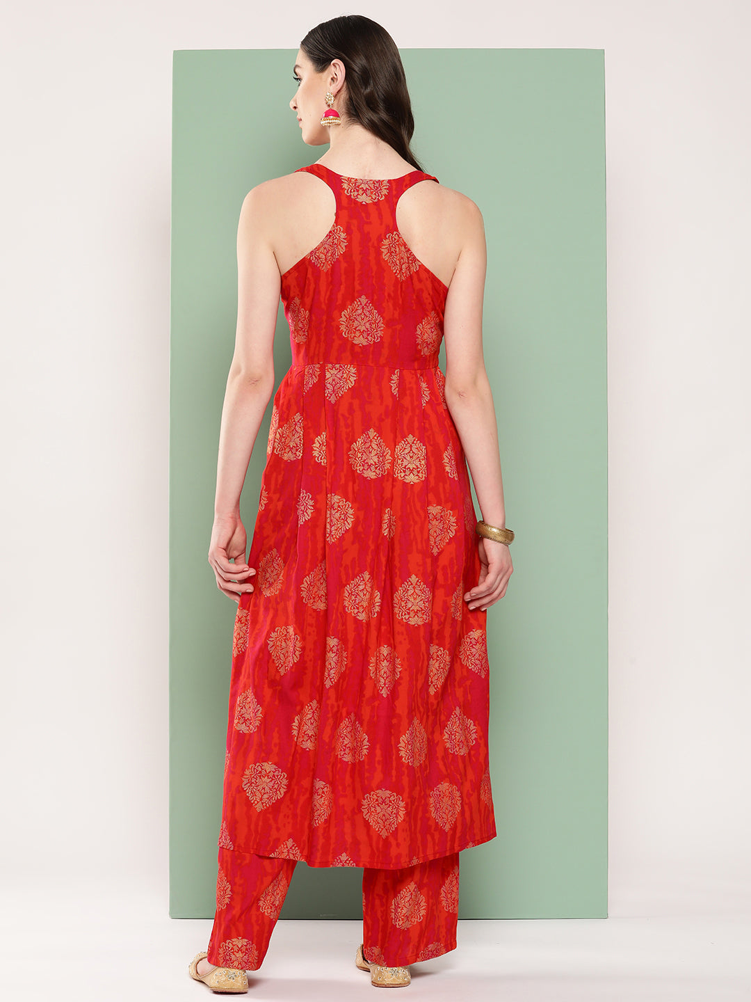 InWeave Women's Rust Mughal Print Raisa Back Detial Long Coords Set - Distacart