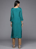 Thumbnail for Varanga Teal Straight Kurta With Embroidered Yoke - Distacart