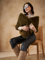 Thumbnail for InWeave Women's Mehandi Green Long Faux Fur Cape - Distacart