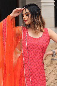 Thumbnail for Pomcha Jaipur Roseberry Block Print Suit Set - Distacart