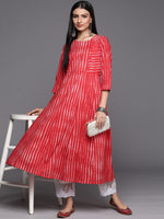 Thumbnail for Varanga Red Printed A-Line Kurta With Three Quarter Sleeves - Distacart