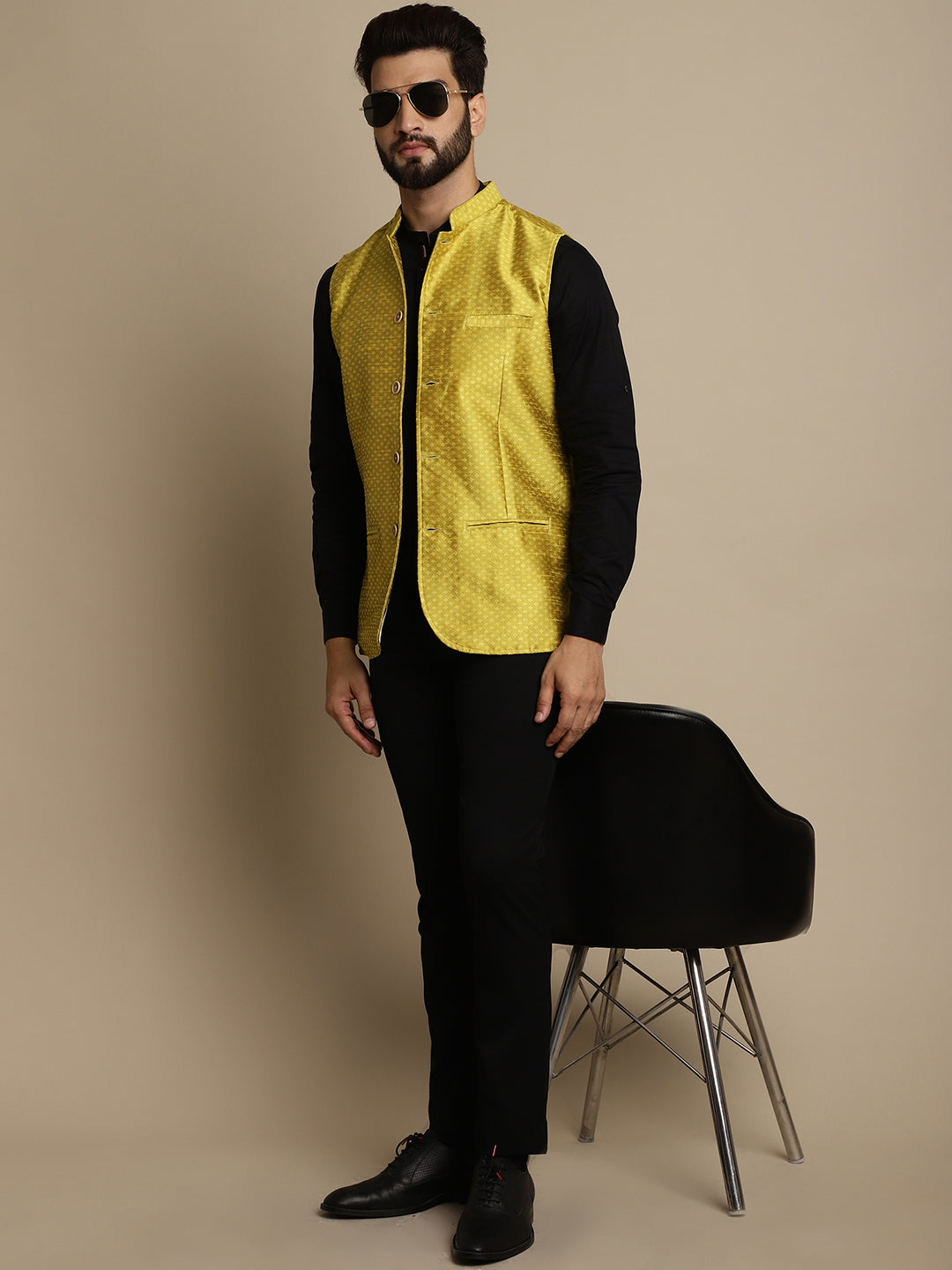 Even Apparels Men's Yellow Mandarin Collar Waistcoat - Distacart